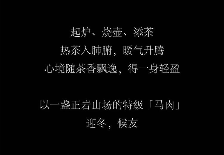 起炉、烧壶、添茶热茶入肺腑，暖气升腾心境随茶香飘逸，得一身轻盈，以一盏正岩山场的特级「马肉」迎冬，候友。